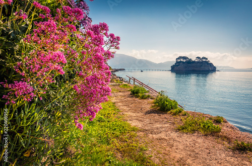 Bright spring view of the Cameo Island. Slendid morning scene on the Port Sostis, Zakinthos island, Greece, Europe. Beauty of nature concept background. photo