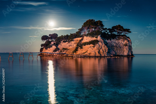 Fantastic night view of the Cameo Island. Slendid spring scene on the Port Sostis  Zakinthos island  Greece  Europe. Beauty of nature concept background.