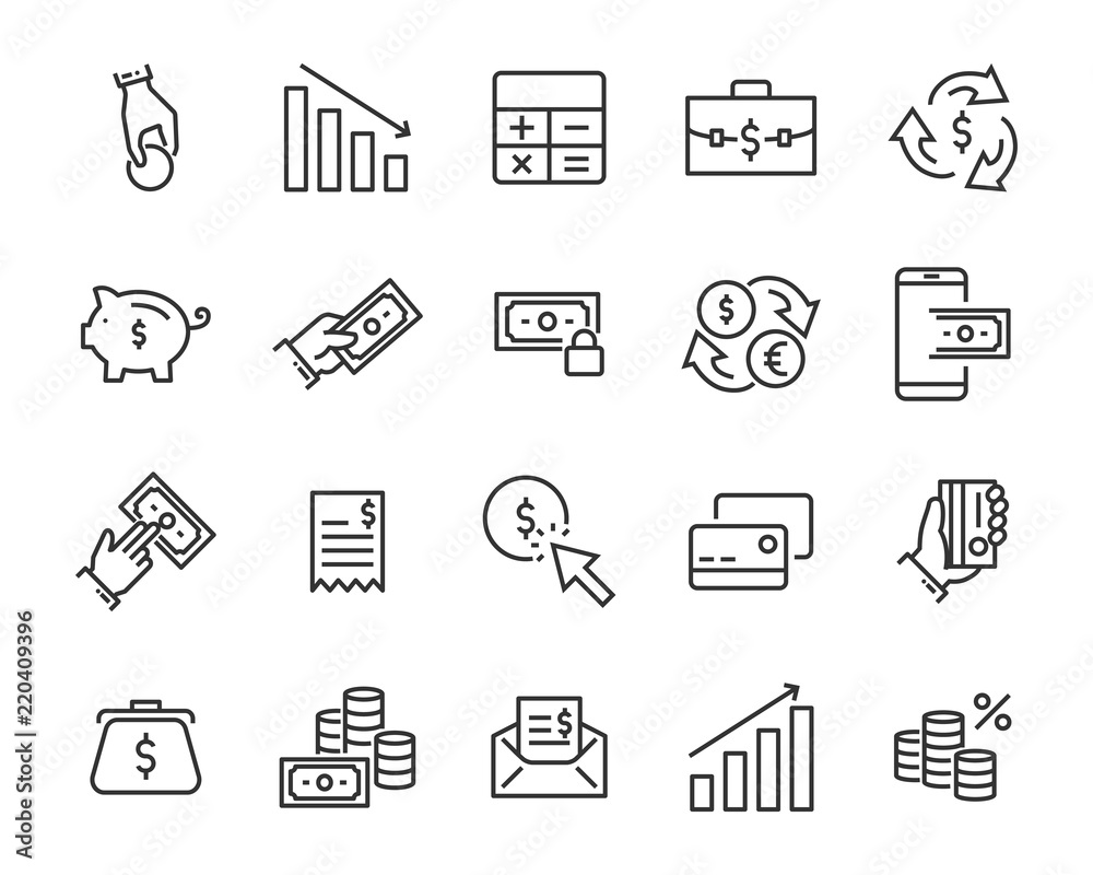 set of money icons, such as money, currency, finance, exchange set of money icons, such as money, currency, finance, exchange