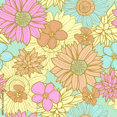Wallpaper Mural Samless vector pattern with flowers Torontodigital.ca