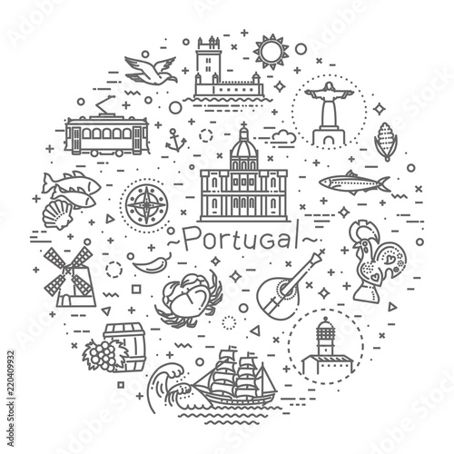 Portugal travel icons set