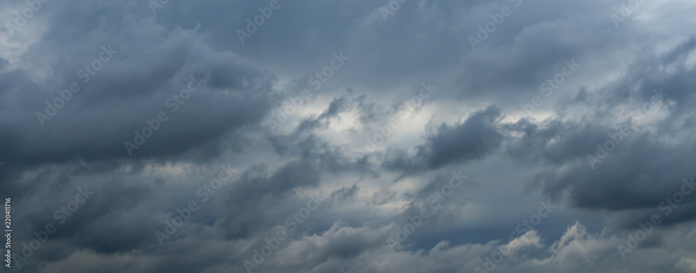 Panorama of beautiful thunder clouds. Professional shoot, no birds, no noise.