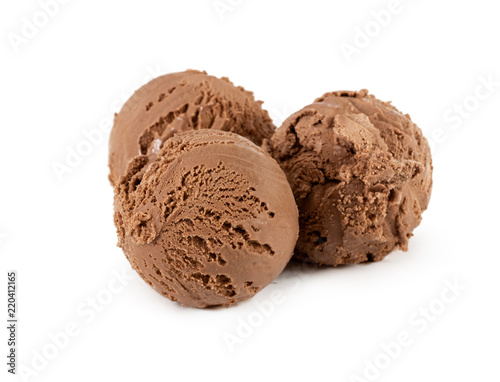 Three scoops of chocolate ice cream isolated white