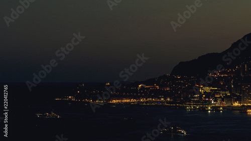 Panoramic lovely view of the Principality of Monaco shirtly after sunset