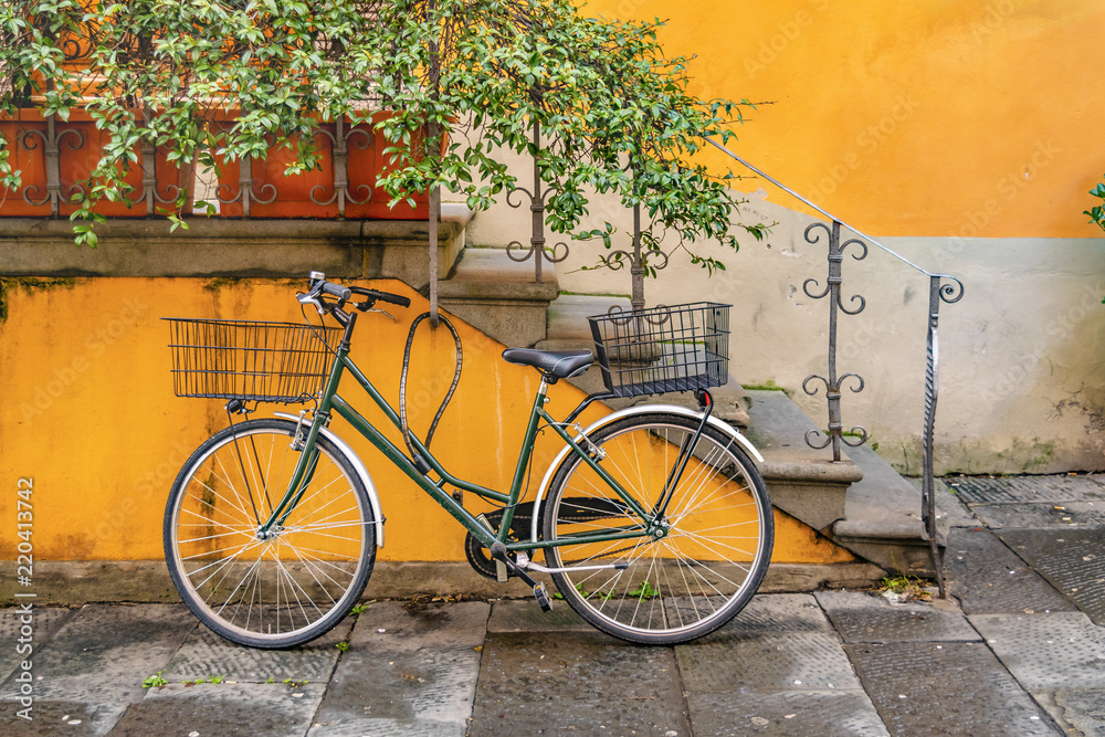Bicycle Parked at Wall, Lucca, Italy