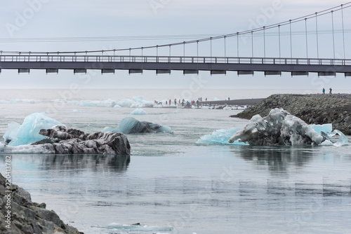 Jökulsárlón glacier lagoon with refelctions of a ice rock in the water an the glacier in the background of the jökulsarlon photo