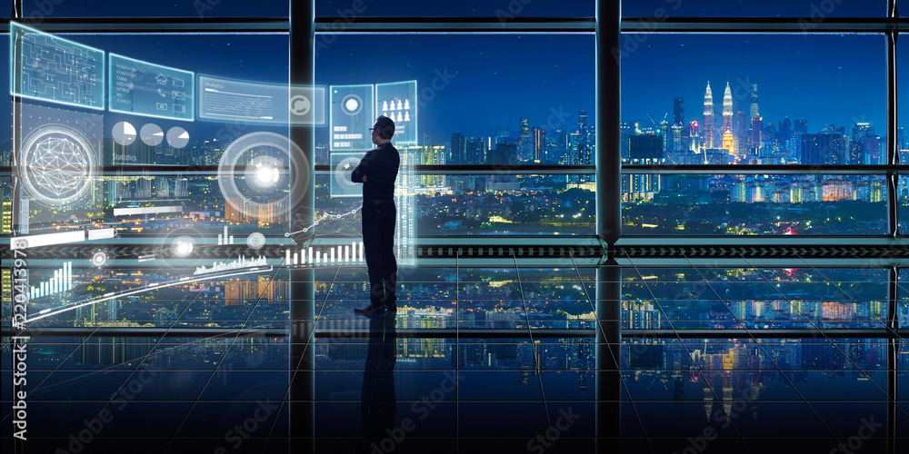 Smart financial analytics working at modern office with big data ...