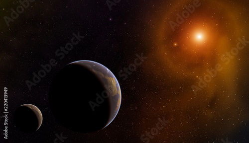 Fototapeta Naklejka Na Ścianę i Meble -  Two planet in the space with nebula and bright star.