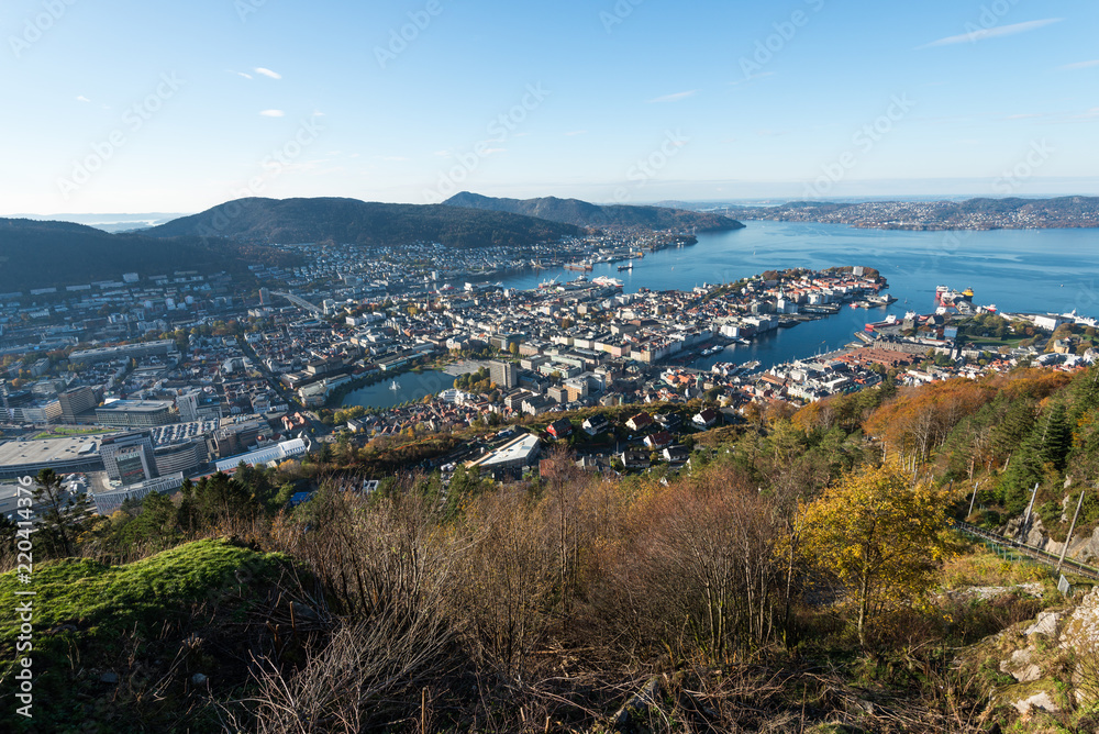bergen norway in the morning, norway, europe, view from the floyen