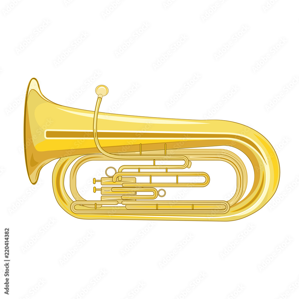 Obraz premium musical brass wind instrument tuba isolated on white background