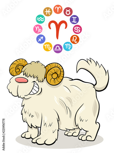 Aries Zodiac sign with cartoon dog