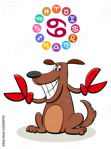 Cancer Zodiac sign with cartoon dog