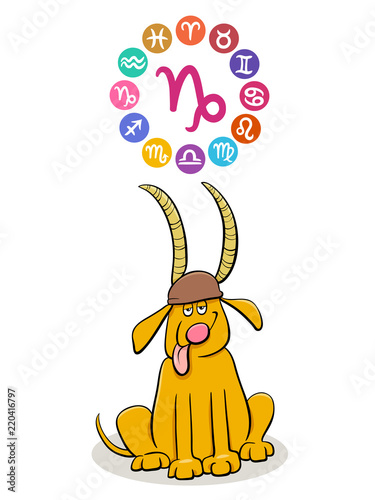 Capricorn Zodiac sign with cartoon dog