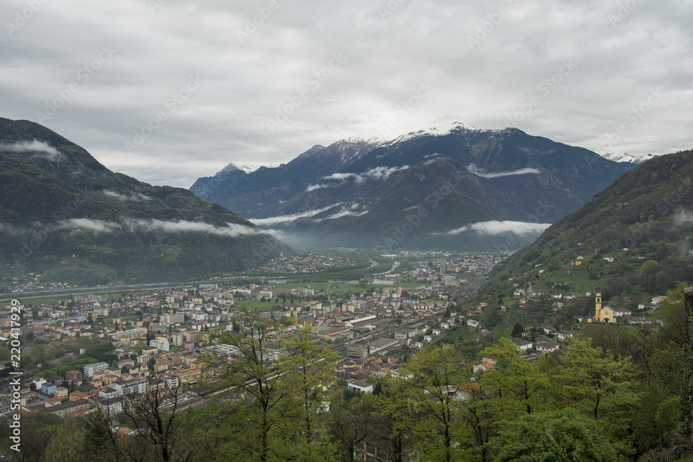 View of Bellinzona from Sasso Corbaro courtyard
