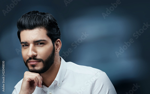Men Beauty And Fashion. Handsome Man With Black Hair And Beard