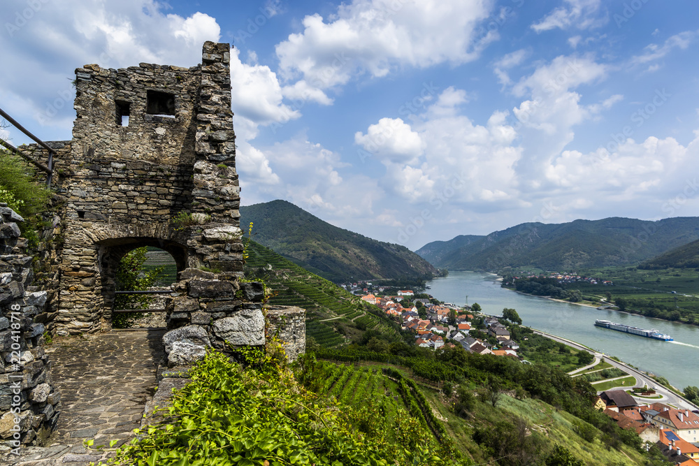 Naklejka premium Ruins of Hinterhaus castle. Spitz, Wachau valley. Austria.