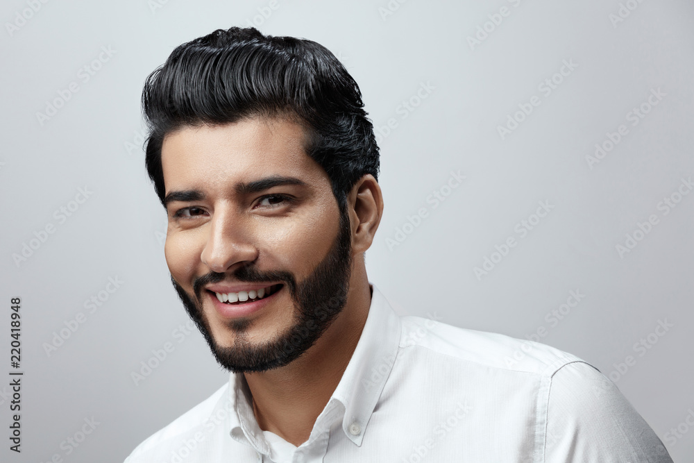 Hair And Beard. Beautiful Smiling Man With Hair Style Hair And Beard. Beautiful Smiling Man With Hair Style