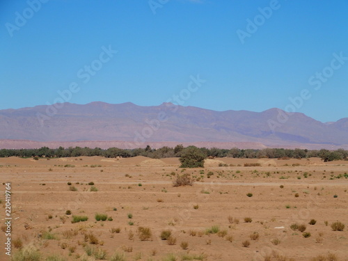 Panorama of sandy desert at high ATLAS MOUNTAINS range landscape in MOROCCO
