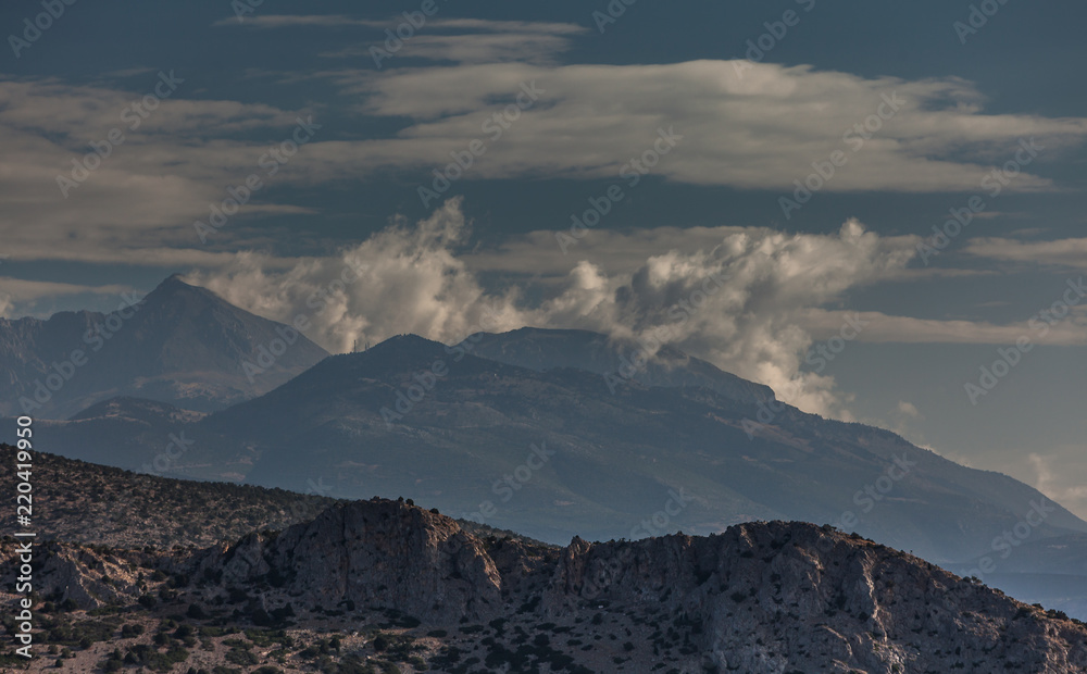 Naklejka premium Impressive clouds over island of Peloponnese, Greece