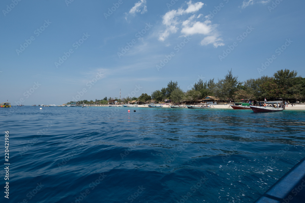gili meno beach from water at gili island lombok in bali indonesia
