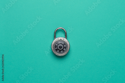Dial Metal Combo Lock Front View locked on green background used photo