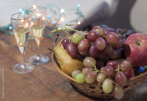 festive table, wine, fruit