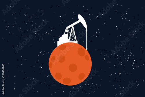 Mining and extraction of raw materials on the colonized Mars. Extraterrestrial colonization of the red planet - space as source of minerals and commodities. Vector illustration