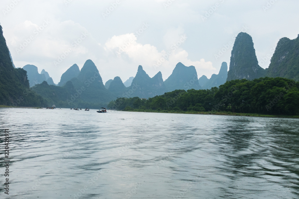 Yangshuo River Boating Landscape Overcast Travel