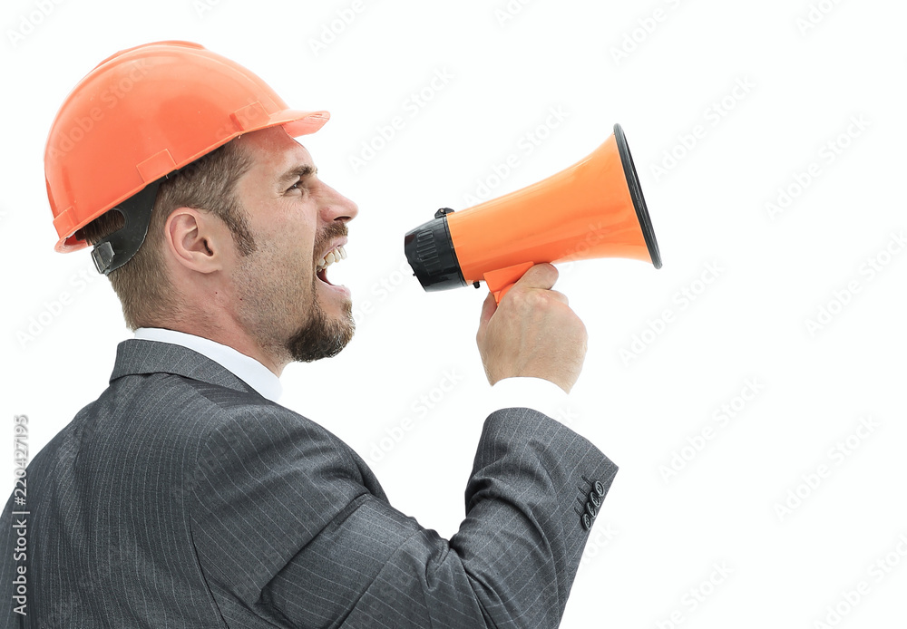 architect shouting through a megaphone. architect shouting through a megaphone.