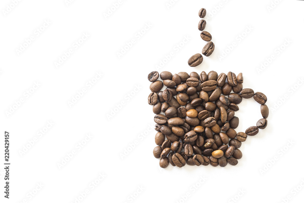 Coffee grains are laid out in the form of a cup. Coffee grains are laid out in the form of a cup.