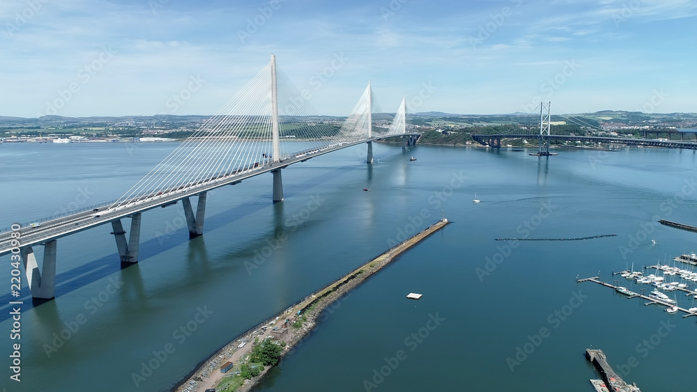 Aerial view of the Queensferry Crossing bridge near Edinburgh. Aerial view of the Queensferry Crossing bridge near Edinburgh.