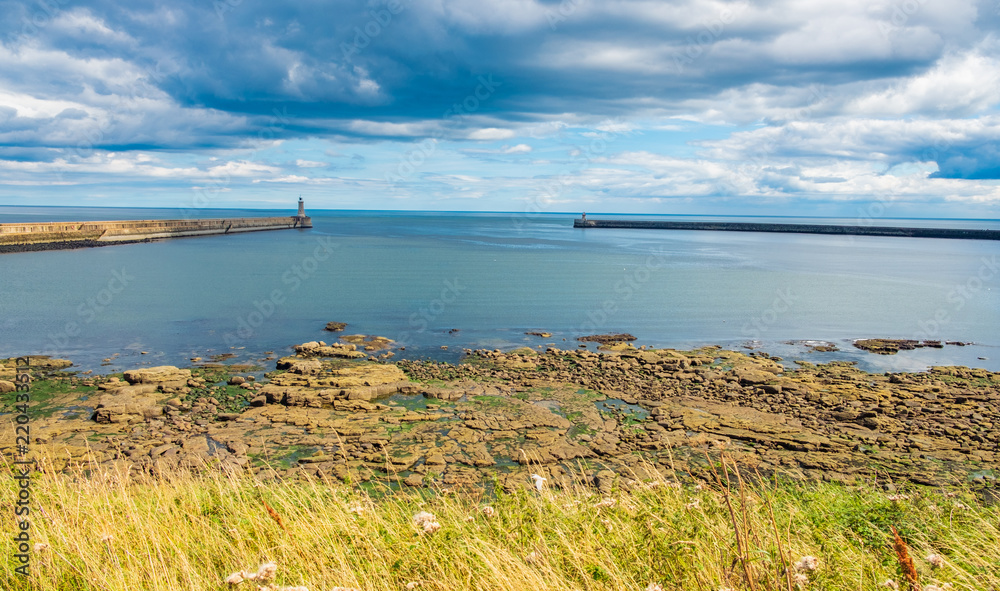 Beautiful landscape around Tynemouth Piers and lighhtouses