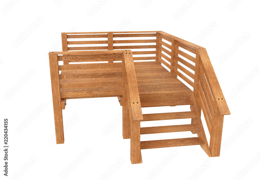 3D render of simple terrace or balcony wirh stairs. Isolated on white background. 3D render of simple terrace or balcony wirh stairs. Isolated on white background.