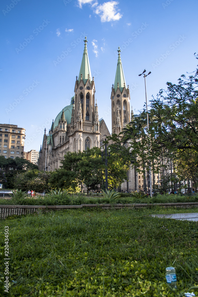 Metropolitan Cathedral or Se Cathedral, in Se Square, downtown Sao Paulo, Brazil