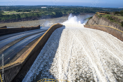 View of the Itaipu dam giant penstocks, located on river Parana on the border of Brazil and Paraguay photo