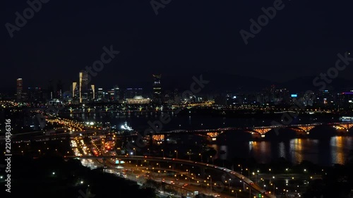 Wallpaper Mural Timelapse Traffic at night in Seoul City, South Korea. Torontodigital.ca