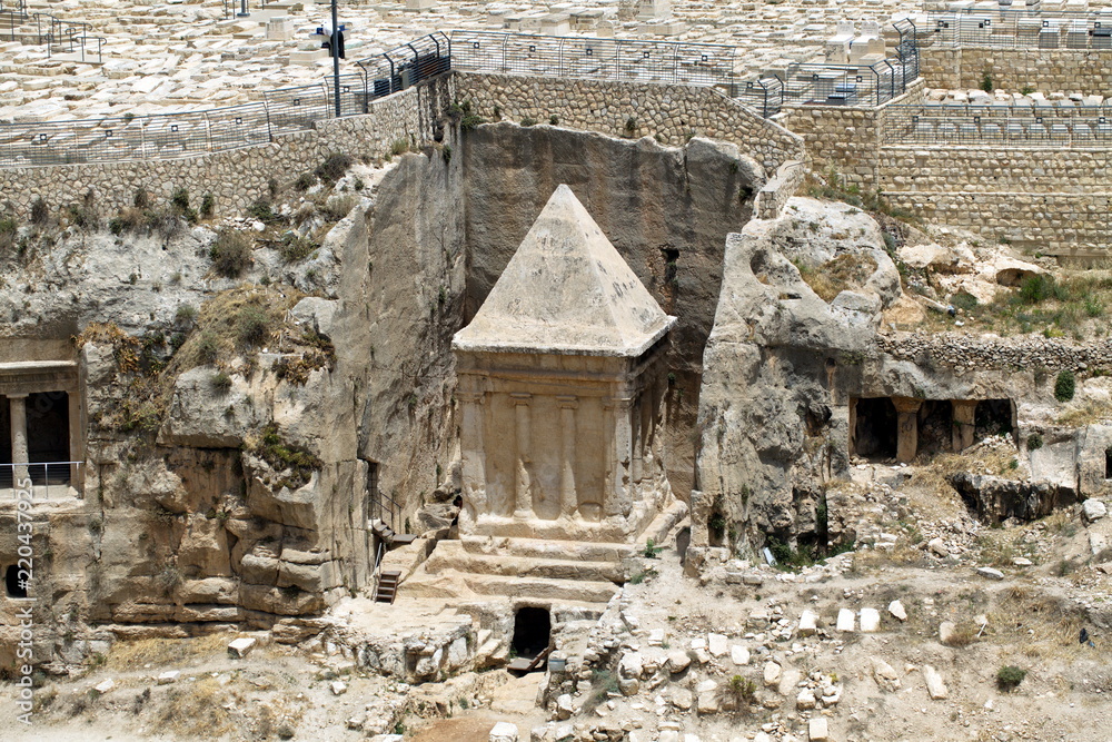 Fototapeta premium Tomb of Zechariah. An ancient monument carved from the rock in Jerusalem