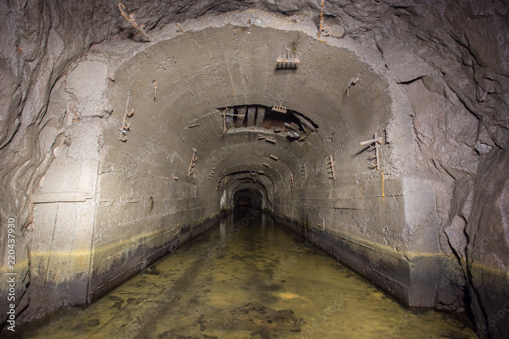 Underground abandoned gold iron ore mine shaft tunnel gallery passage ...