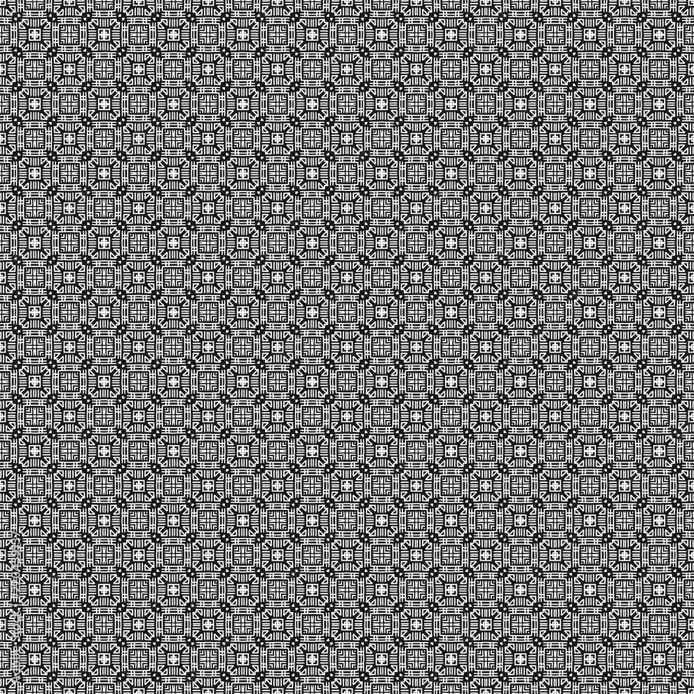 Elegant black and white seamless pattern. Fabric print. Seamless background, mosaic ornament, ethnic style.