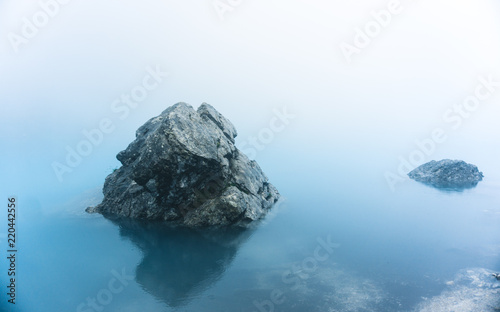 Lago di Sorapiss with amazing turquoise color of water. The mountain lake in Dolomite Alps. Italy photo