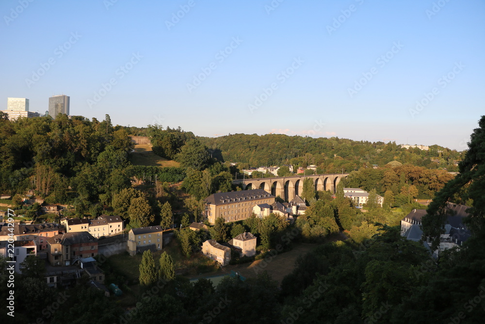 Dusk at the Petrus valley and  Passerelle in Luxembourg, Luxembourg