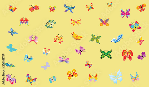 Big collection of colorful butterflies. Vector