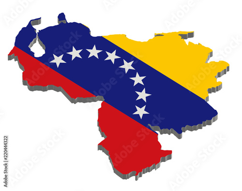 Detailed illustration of a map of Venezuela with flag, 3d illustration, isolated on white photo