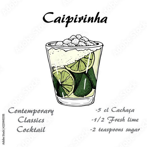 Hand drawn illustration of cocktail Caipirinha. Vector 2