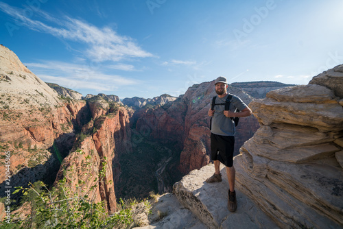 Young mans epic summit to Angels Landing trail - Zion National Park