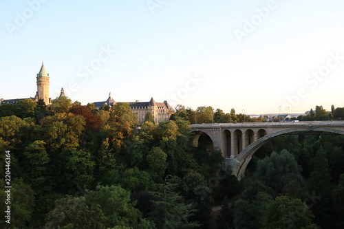 Musée de la Banque nationale de Belgique and Adolphe Bridge over the Pétrusse valley in Luxembourg, Luxenburg