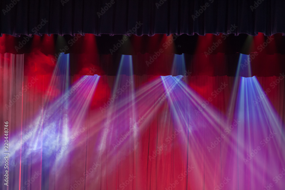 Stage background with lights. Soft focus. Illuminated concert stage without  people, with red, blue light and stage fog. Light effect. Nobody. Stock  Photo | Adobe Stock