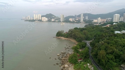 A drone shot of Shamrock Beach in Penang, Malaysia. photo