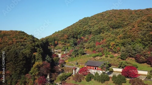 Aerial view Autumn of Statue of Buddha in Wawoo Temple, Yong-in. Seoul, Korea photo