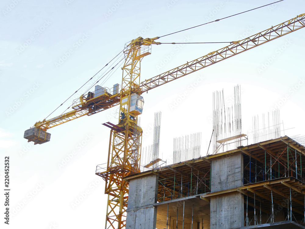 Crane.Construction site. Construction site with crane and building. Crane.Construction site. Construction site with crane and building.
